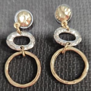 Elegant Gold and Silver Drop Earrings with Crystal Accents